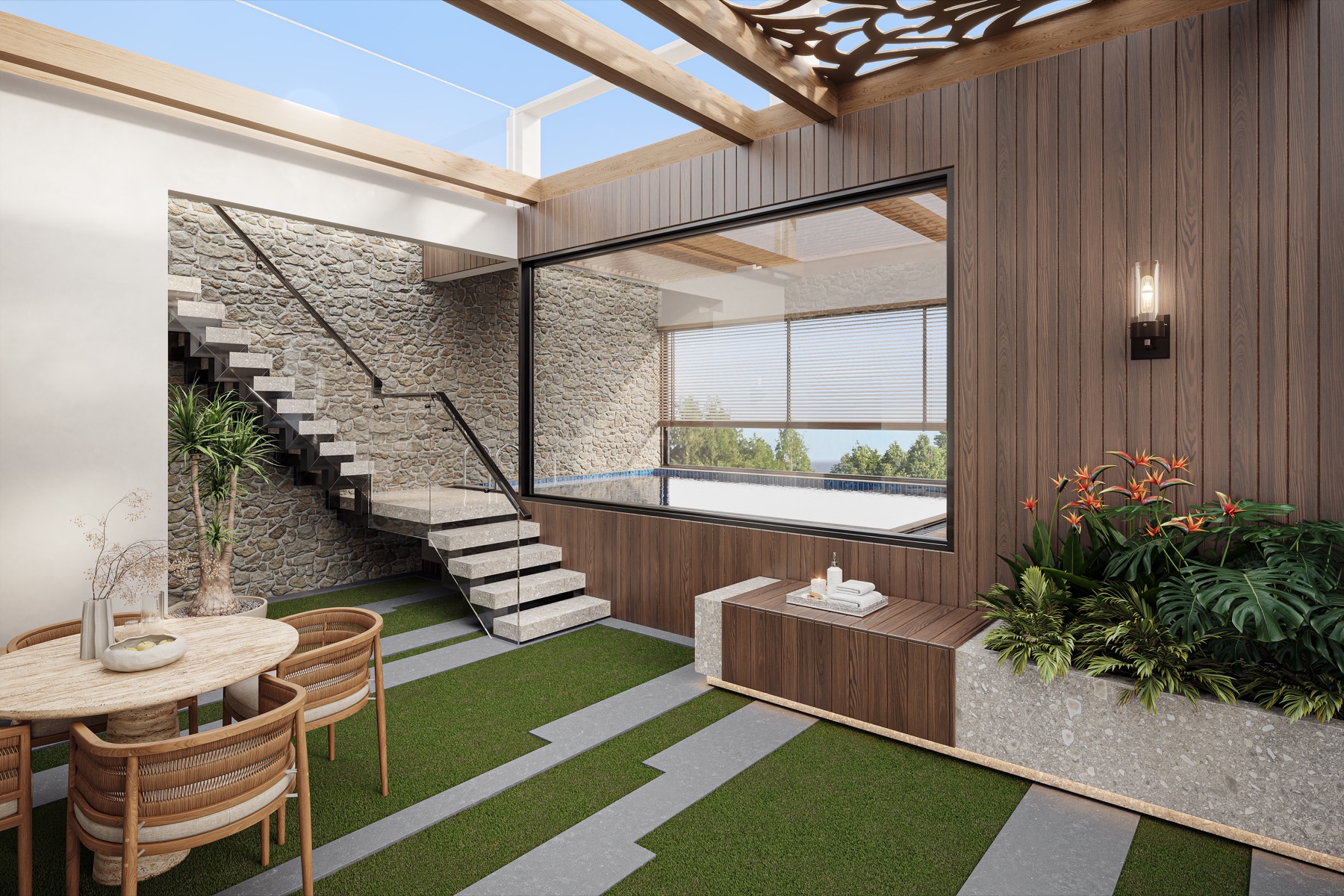Upper terrace seating render