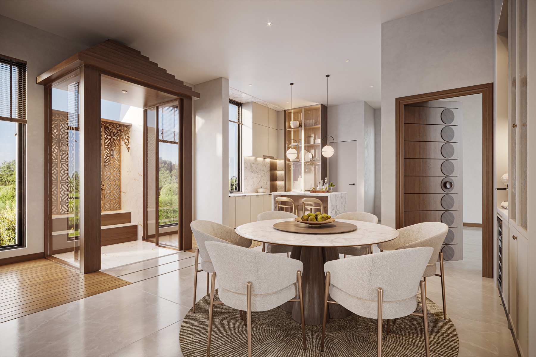 Dining and kitchen render